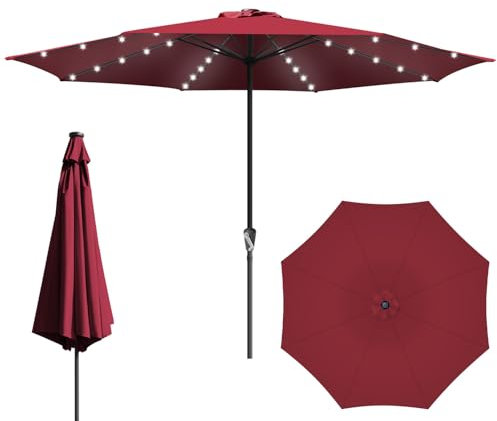 Tubiaz Solar LED Sonnenschirm 350cm Grün Gartenschirm Großschirm ohne Ständer,Terassenschirm UV-Schutz mit Handkurbel,Sonnenschirme für Balkon,Garten,Terrasse,Rundschirm