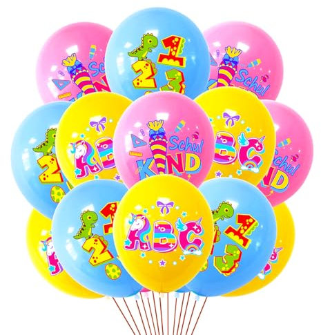 ParPix 15 Stück Einschulung Deko Luftballons Bunt, Ballon Schulanfang Deko Junge Mädchen, Schulkind Luftballon mit ABC 123 Motiv, Schuleinführung Deko Ballon, Einschulung Party Dekoration Luftballons