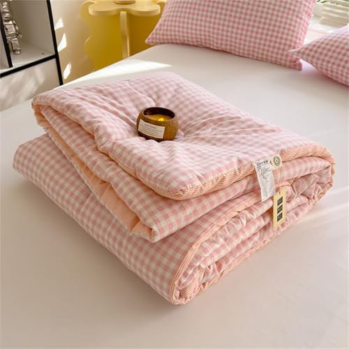 Chickwin Gingham Plaid Gesteppte Tagesdecke, Tagesdecken Bettüberwurf Weich Komfortabel Mikrofaser Bettüberwürfe Sofa Überwurfdecke Kuscheldecke für Schlafzimmer (Rosa,200x230cm)
