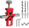 Cabinet Door Installation Jig, Adjustable Hardware Positioner Tool with 3 Drill Bits, Aluminum Alloy Mount Cabinet Locator, Woodworking Drilling Holding Clip for Quick and Accurate Setup, Red