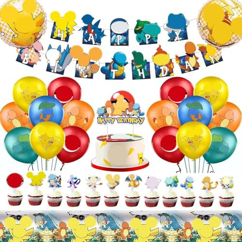 Kinder Party Deko Geburtstag,44 PCS Birthday Party Supplies, Kindergeburtstag Deko mit Folienballon, Latex Luftballons, Happy Birthday Banner, Tischdecke, Kuchen Deko