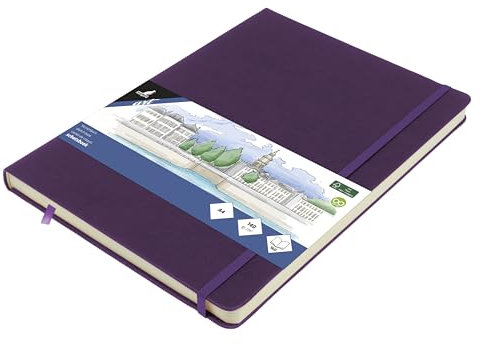 Skizzenbuch Kangaro A4 Purple Heart PU Hardcover 80 Blatt 140 Gramm cremefarbenes Papier mit Gummiband und Band