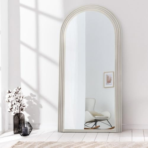 LEBENSwohnART Design Rundbogen Spiegel 160x80cm Formosa Weiss Wandspiegel modern
