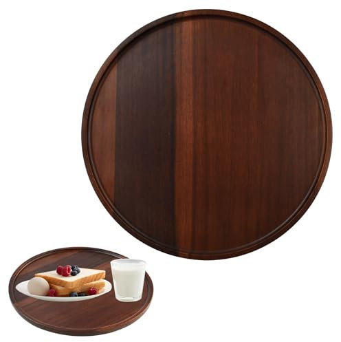 Kleemeiero Bandeja Redonda de Madera 30 cm - Bandeja Redonda para Servir para Café, Bebidas, Mandos y Llaves - Bandejas de Madera Decorativa para Centro de Mesa, Salón y Habitación