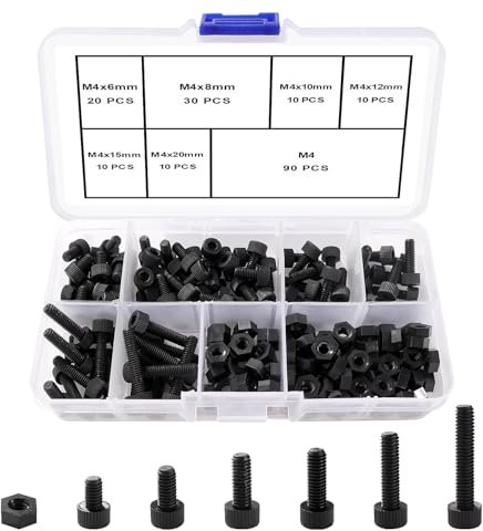 Lyeteung 90 Sets 6 Misure M4 Kit Bulloni e Dadi in Nylon, Vite a Esagono Incassato a Testa Esagonale in Nylon, Dadi Esagonali in Plastica, Nero
