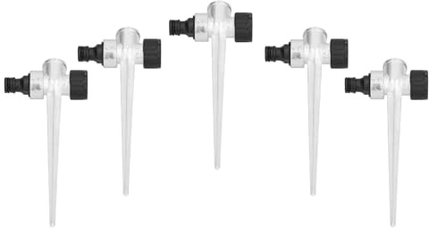 5 aspersores para césped, 360 °, giratorios para jardín, 1/2 pulgadas, interfaz de rosca externa, conector de aspersor de agua de metal