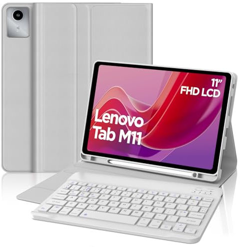 Lenovo Tab M11 11 inch Keyboard Case, QWERTY UK Layout Keyboard Case for Lenovo Tab M11 2024 Tablet (TB330FU/TB330XU), Smart Case with Detachable Bluetooth Keyboard, Grey