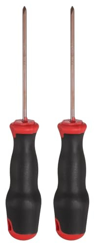 QUARKZMAN 2 Stück PH0 Phillips Schraubendreher #0 160mm Magnetische Schraubenzieher 85mm Stabdurchmesser 3mm Wärmebehandelter S2 Legierungsstahl mit Ergonomischem Griff, Rot Braun