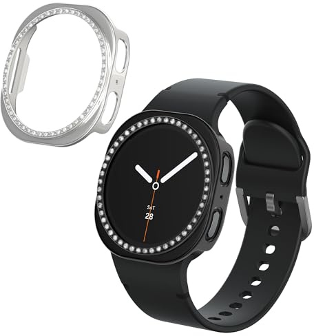 kwmobile 2X Kunststoff Hülle kompatibel mit Samsung Galaxy Watch 8 (40mm) Schutzhülle Schutzrahmen - Glitzer Schutz Zubehör in Schwarz Silber