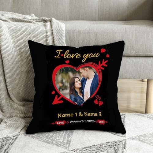Personalisiertes Kissen mit Bild, I Love You, Geschenk für Ehemann, Ehefrau, Paare, individuelle Dekoration für Geburtstag, Jahrestag, Valentinstag, Weihnachten
