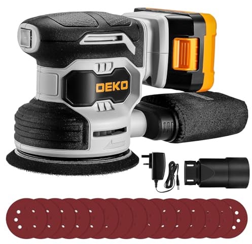 DEKOPRO 20V Cordless Sander,Cordless Random Orbital Sander,6000-13000RPM, 125mm Sander with 15Pcs Sandpapers & Dust Extraction for Sanding Wood, DIY, Home Improvements(2.0Ah Battery Included)