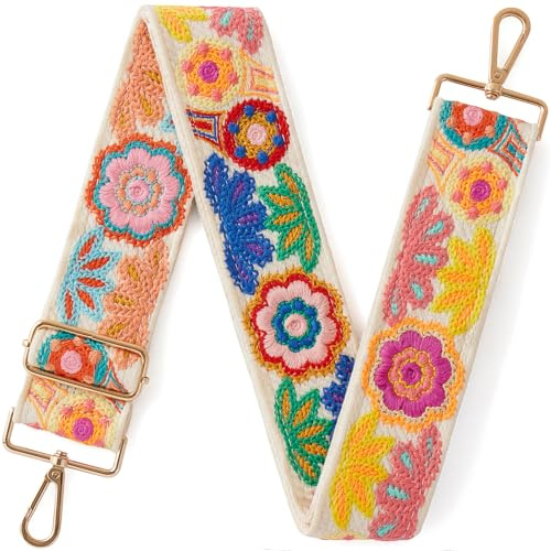CHUQING Taschengurte zum Wechseln Taschenriemen Gurt für Umhängetasche Bunt | Taschengurt Verstellbarer Schulterriemen für Tasche mit besticktem Blumenmuster,komfortabel für Alltag, Arbeit,Einkaufen