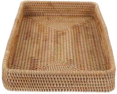 Ratán Tejida a Mano Bandeja Decorativa Rectangular para Hogar | Organización y Decoración, Forma Rectangular para Mesas de Centro y Baños, Estilo Bohemio