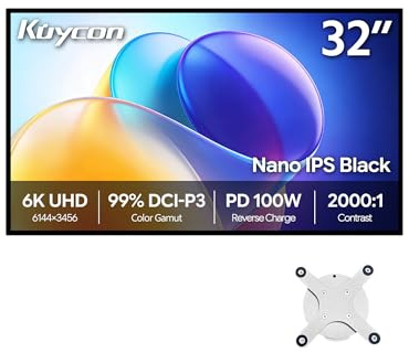 Kuycon Monitor G32P de 32 Pulgadas y 6K (6144 x 3456) - Panel IPS Negro,Contraste 2000:1 - Pantalla Profesional FHD con protección Ocular, antirreflejos, HDMI/DP y Montaje (Panal - sin Soporte)