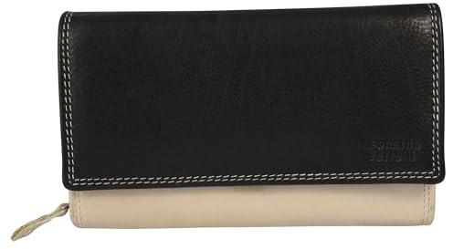 LEONARDO VERRELLI Geldbörse für Damen aus Leder in Bicolor, Geldbeutel mit Druckknopf in 9,8 x 17,5 x 3,8 cm