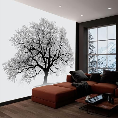 Arta da parati fotografica Minimalista Carta da parati da parete, Piante Alberi In Bianco E Nero poster murale per soggiorno camera da letto ufficio corridoio 200 x 140 cm