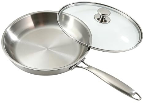 Sartén Acero Inoxidable 30cm con Tapa,Triple Capa,Mango Frío Ergonómico | Inducción, Sin Antiadherente Sin Tóxicos,Horno 400°C