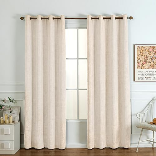 Helles Graubeige Leinenoptik Verdunkelungsvorhang 2er Set mit Ösen 140x245 | 100% Verdunkelung,Triple-Weave Gewebe,,Thermoisolierend，Geräuschreduzierend,UV-Schutz,Ohne Chemischen Geruch