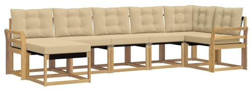 vidaXL Outdoor-Sofagarnitur mit Kissen 7 pcs Weiß und Beige, Moderne Loungemöbel für draußen, wetterfestes Sofa, Bequeme Sitzgelegenheit, minimalistisches Gartenmöbel
