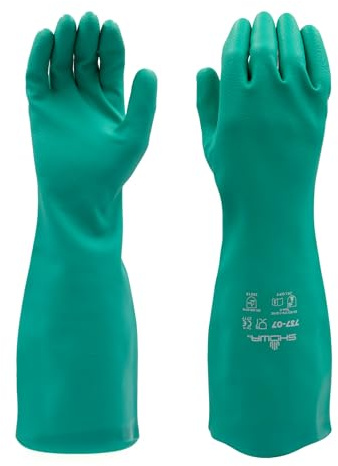SHOWA 737 Nitrile Chemical Resistant Safety Glove, Unlined, Food Safe, 22 Mil Thick, 15 Length, Large (12 Pair)