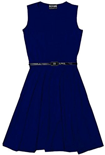 A2Z 4 Kids Girls Skater Dress Party Fashion Dresses with Free Belt Summer Dress Round Neck Flared Dresses Party Dress 2-13 Years