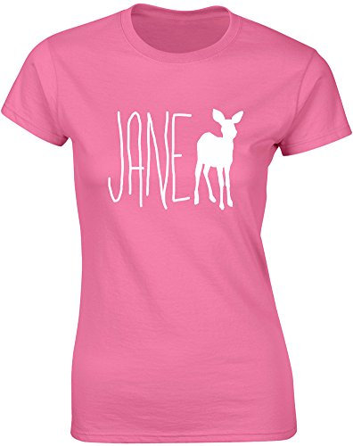 Jane Doe, Ladies Printed T-Shirt - Azalea/White M = 8-10