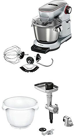 Bosch MUM9AX5S00 Optimum Küchenmaschine (1500 Watt, mit integrierter Waage, SensorControl Plus, 5,5 Liter, Edelstahl-Rührschüssel) platinum silber + MUZ9BS1 Zubehör für Küchenmaschinen