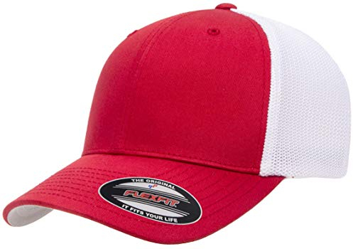 Flexfit Unisex Trucker Mesh Fitted Cap-zweifarbig Hut, rot/weiß, One Size