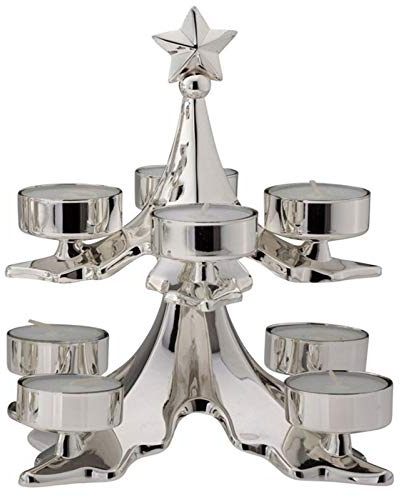 Teelichthalter Christbaum 20 cm - versilberter Kerzenständer für 8 Teelichter, silberfarben & anlaufgeschützt, stilvoller Deko-Baum für Weihnachten, Advent & Festliche Tischdeko