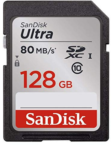 SanDisk 128GB Ultra UHS-I Class 10 SDXC Memory Card, Black, Standard Packaging (SDSDUNC-128G-GN6IN) (Certified Refurbished)