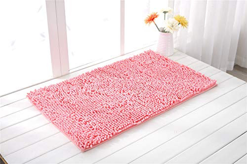 Odot Chenille Badematte, Super Saugfähiger WeicherBad-Teppiche Anti-Rutsch Bequeme Waschbarer Badteppich Flauschiger Badezimmerteppich in Shaggy-Optik (40x120cm,Rosa)