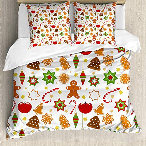 ABAKUHAUS Lebkuchenmann Bettwäsche Set für Doppelbetten, Weihnachten Graphic, Weicher Microfaserstoff Allegigeignet kein Verblassen, Schwarz Weiß