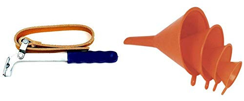 Brüder Mannesmann M 178 Ölfilter-Bandschlüssel & Trichtersatz, langes Modell, PVC-Handgriff, 4-tlg., Kunststoff, orange, 50/75/100/125 mm, M 455-4