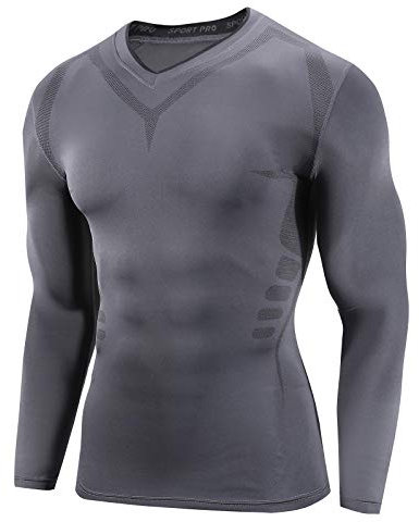 AMZSPORT Kompressionsshirt für Herren, langärmelig, kühl, trocken, enganliegend, Baselayer, für alle Jahreszeiten, für Lauftraining, 8203-dark Grey, XL