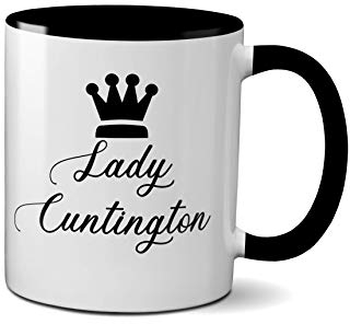 Mug Lady Cuntington – Cadeau robuste en céramique – Passe au lave-vaisselle et au micro-ondes – 325 ml – Cadeau fantaisie pour bureau, anniversaire, Noël, café (poignée noire)
