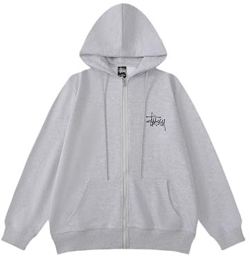 FDHESOO Felpa Uomo con Cappuccio Stuss-y Lettere Stampate con Zip da Donna Uomo Felpa Cotone Streetwear Pullover Giacche Casual Adatto per Stagione Primaverile E Autunnale