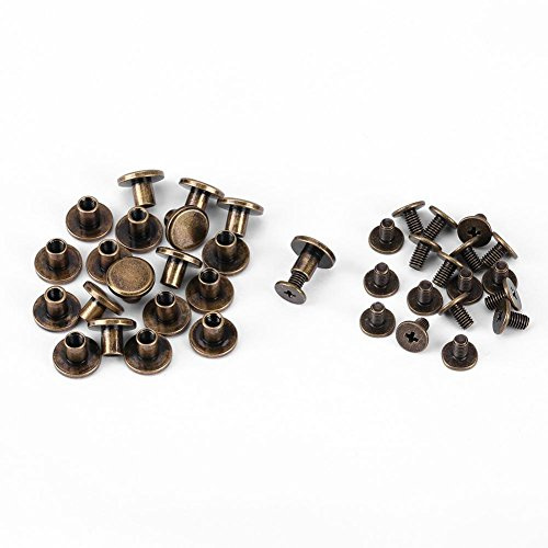 Fydun Flat Head Rivets & Screws Bronze, 20pcs Flat Head Copper Brass Screws Nuts Nails Rivets Leather Cap Accessory DIY Leather Craft(6.5mm)