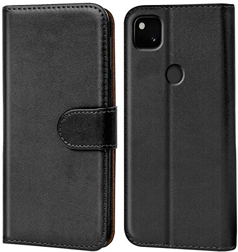 Verco Handyhülle für Google Pixel 4a Hülle, Bookcase Tasche Flipcover für Pixel 4a Case [Kartenfächer/Aufstellfunktion], Schwarz