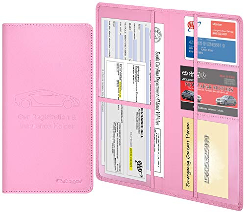 wisdompro Porte-permis de Conduire – Porte-Documents pour Carte Grise et d'assurance Automobile – Étui Portefeuille en Similicuir PU pour Documents et Cartes de Voiture – Rose
