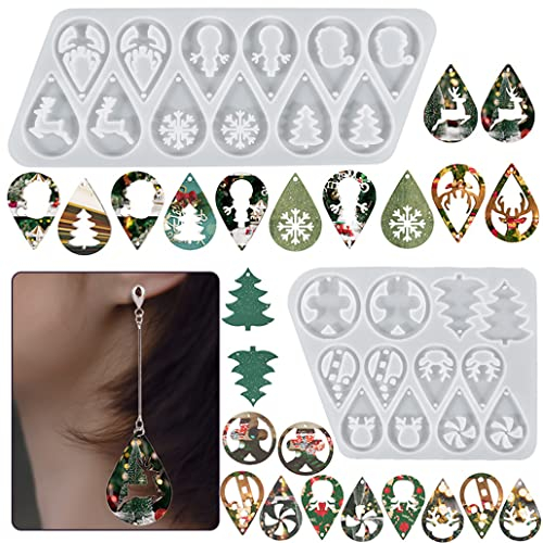 KyeeaDIY 2st Weihnachtsohrring Epoxidharz Formen Silikon Harz Gießformen Weihnachtsschmuck Anhänger Epoxid Gießen Resin Mold für DIY Ohrring Halsketten Anhänger Weihnachten Geschenk (Earring Mold)