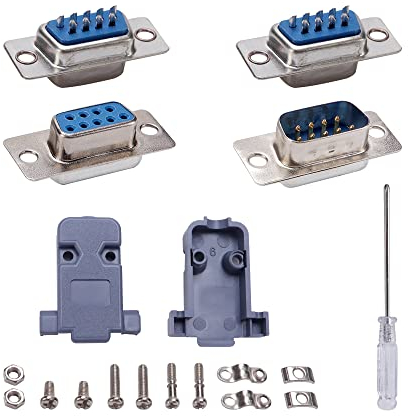 VooGenzek 5 Juegos Conector de Serie DB9, con Capucha de Plástico/Carcasa, Conector Tipo Soldadura de RS232 Macho Hembra 9-Clavijas D-Sub, para Conexión de Computadora
