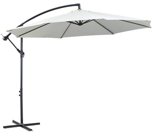 Outsunny Sombrilla de Jardín Ø300x250 cm Parasol Excéntrico Inclinable con Manivela Base Cruzada y Soporte de Acero Protección Solar para Terraza Exterior Crema