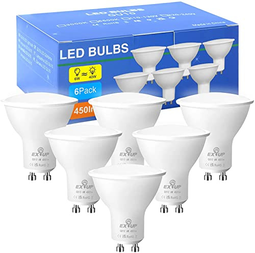 EX UP GU10 LED 6W 550lm 4200K Neutralweiß 120° nicht dimmbar 6 Stück | NICHT DIMMBAR! 120° Abstrahlwinkel für flächiges Licht. Ideal für Küche, Büro, Bad. flimmerfrei, CRI >80.