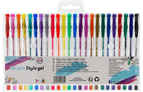EXERZ Gel Stift 24tlg Regenbogenfarbe Kunst und Handwerk - Kugelschreiber mit feiner Tinte, einschließlich Glitzer, Neon, Metallisch, und klassische Farbtöne