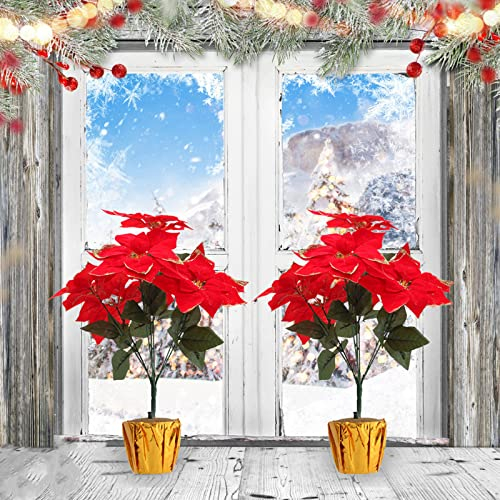 CYYZB 2 Stück künstliche Weihnachtssterne im Topf, 45 cm, künstlicher Weihnachtsstern, getopft, künstlicher Weihnachtsstern, Arrangement für Hochzeit, Esstisch, Blumen-Zuhause