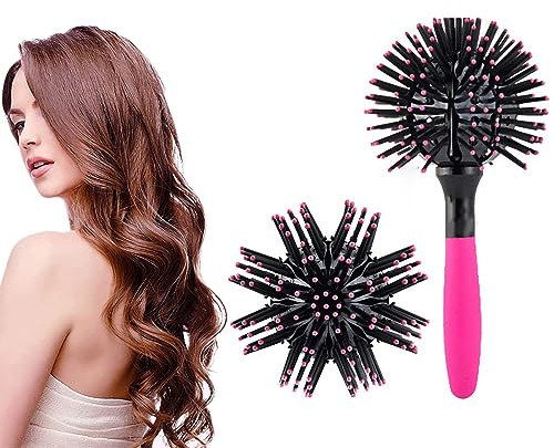3D -runde Haarbürsten Kamm, 360 ° Kugel Schlag trocknend entwirrende Haarbürste Haare Lockenblock -Kamm -Haarstyling -Werkzeuge für dickes lockiges Haar, nasses und trockenes Haar
