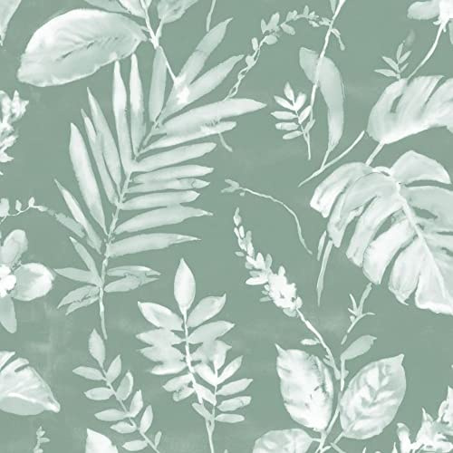 Muriva Eden Tane Leaf Tropical Watercolour Wallpaper Green L98904