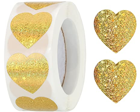 sourcing map 500 Stück Herz Förmige Aufkleber 1 Zoll Selbstklebende Liebe Aufkleber Etikett Herz Dekorationen für Umschlag Valentinstag Hochzeitsfeier Goldene Punkte