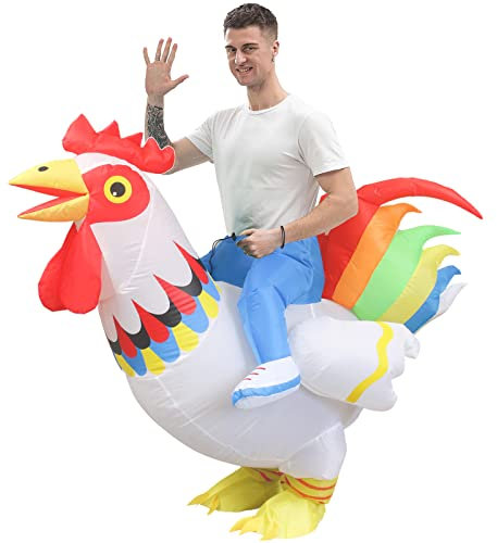 IRETG Aufblasbare Hahn Hühner Kostüm Blow Up Ride-on Huhn Kostüme für Party Halloween Weihnachten Cosplay Erwachsene Größe