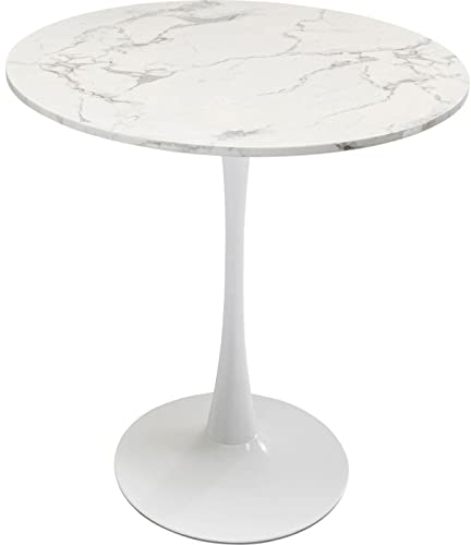 Kare Design Tisch Schickeria, Weiß, D80 cm, 2-4 Personen, Marmor-Optik, stilvolles Design, runder Tisch, Platzsparend, Esszimmertisch, Kleiner Küchentisch, Besprechungstisch, 74x80x80 cm (HxBxT)